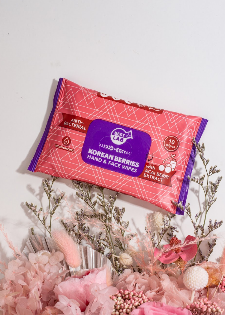Korean BERRIES HAND AND FACE WIPES (AntiBacterial, Moisturizing, with BestLab