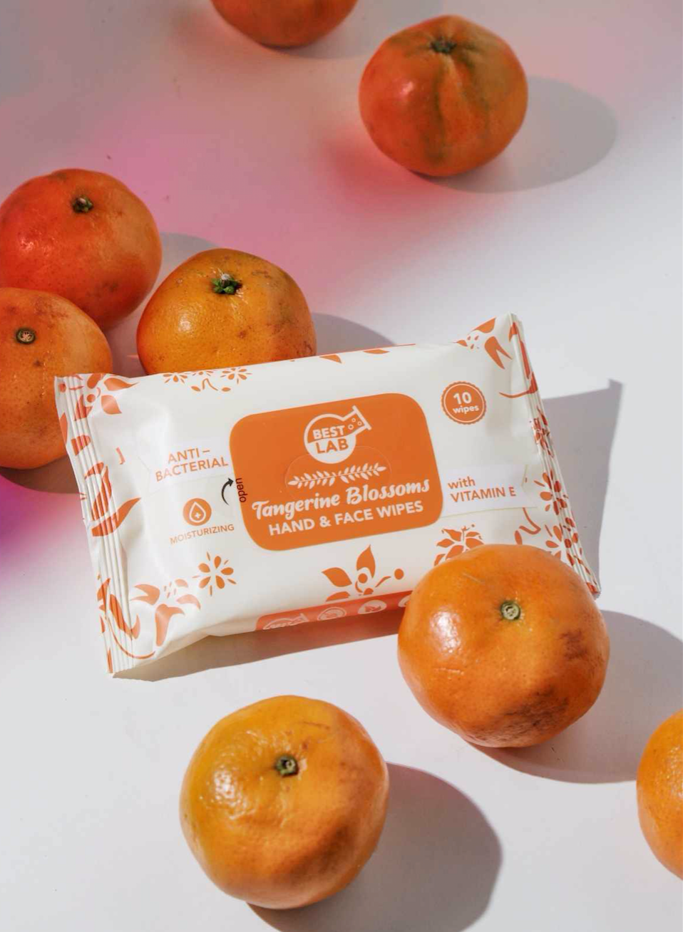 TANGERINE BLOSSOM  HAND AND FACE WIPES  (Anti-Bacterial, Moisturizing, with Vitamin E)-10 Pulls