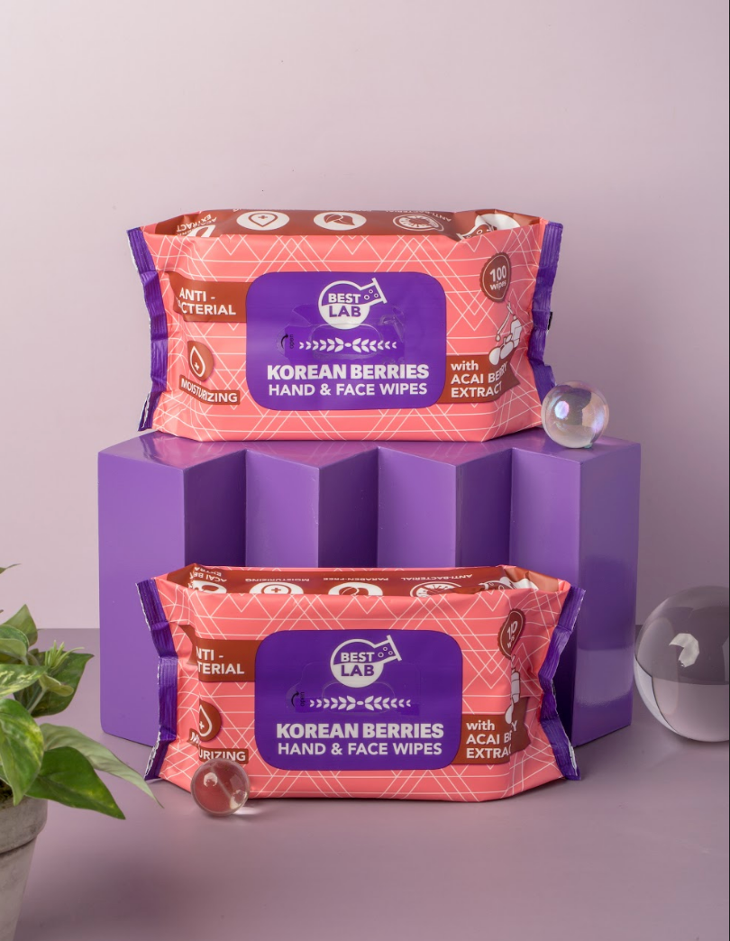 Korean BERRIES HAND AND FACE WIPES  (Anti-Bacterial, Moisturizing, with Acai Berry extrac)-100s